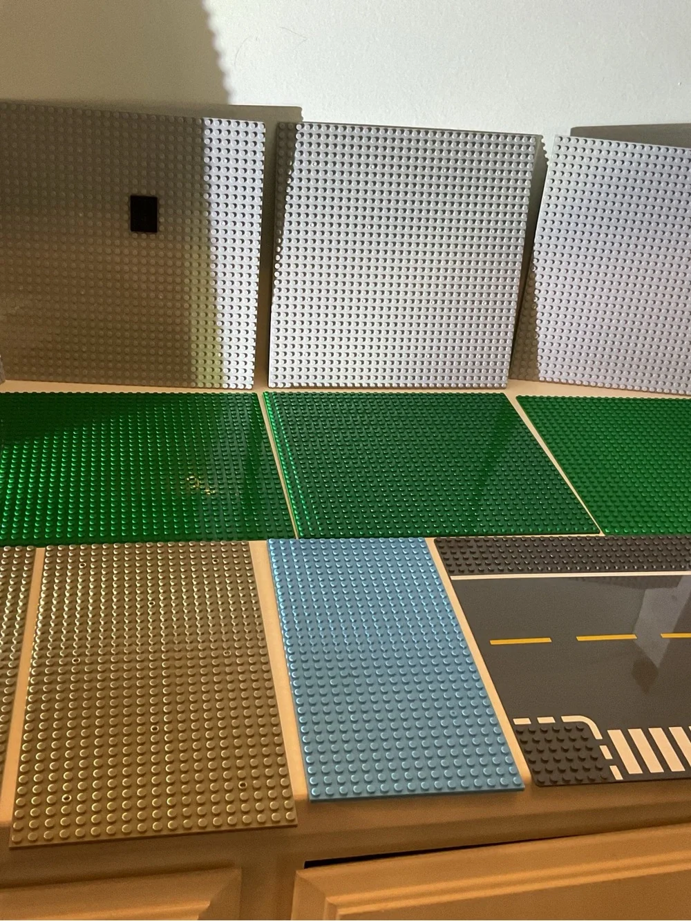 12 pc lot of Lego compatible base plates gray, green, blue, street/road